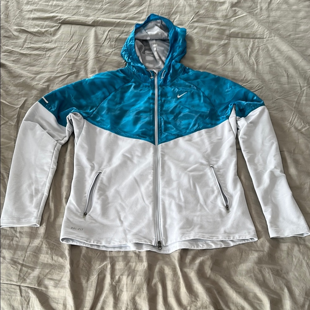 Nike Running Dri-Fit Teal and Gray Zip-Up Jacket